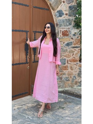 Tiago Premium Seri Basic Salaş Tensel Gömlekli Elbise Pembe