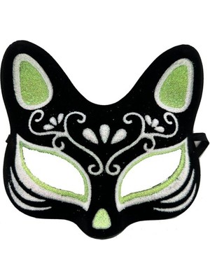 Melfxxl Siyah Süet Kaplama Gümüş Yeşil Simli Kedi Maskesi