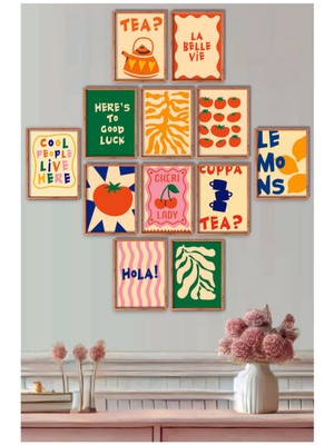 UNT Çerçeve Baskılı Eğlenceli, Abstract,  Minimalist, Modern Yiyecekler ve Mutfak Dekoru 12 Li Set Tablo