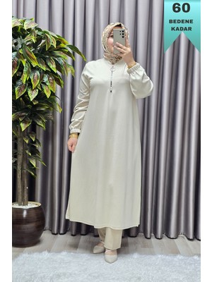 Elmas Tesettür Kadın Tesettür Giyim Büyük Beden Fermuarlı Jumbo Uzun Tunik