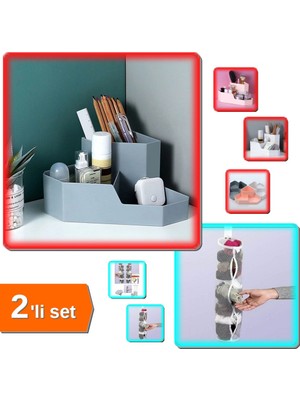 Hereveoyuncak Çok Amaçlı Masaüstü Köşe Düzenleyici + Dolap Içi Çorap Filesi Organizer - 2li Set C8S1L4