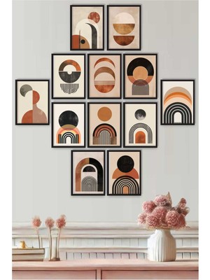 UNT 12 Parça Siyah Çerçeve Görünümlü Modern Minimailst Bohemien  Sanatsal Tablo Seti 3