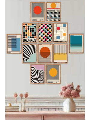 UNT 12 Parça Ahşap  Çerçeve Görünümlü Modern Minimailst Bauhaus Sanatsal Tablo Seti 3