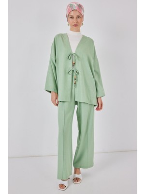 Bigdart Kadın Keten Kimono Ikili Takım 6727 - E.yeşil