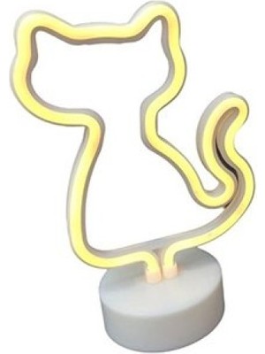 Melfxxl Neon Işıklı Kedi Lamba Pil+Usb Pembe Işık