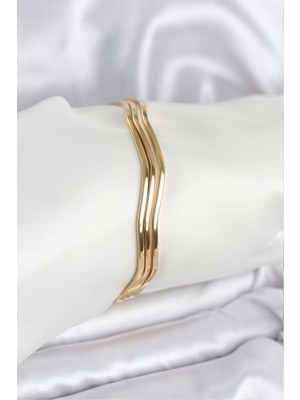 Clariss 316L Çelik Gold Renk 65 mm Ajda Zikzak Model 3lü Kadın Bileklik