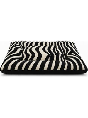 El Yapımı Lüks Köpek Yatağı, Zebra Desenli ve Siyah, Çift Taraflı Katlanabilir, Premium Kumaş, 70X100 Cm, Büyük Irk Köpekler Için