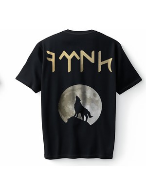 Bumeta Bozkurt Kurt Türk Dolunay Göktürkçe Ay Baskılı Oversize Unisex Tişört T-Shirt