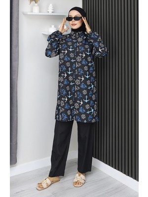 Tesettür Mayo Çapa Desen 3 Lü Takım 1903-04 Siyah Indigo