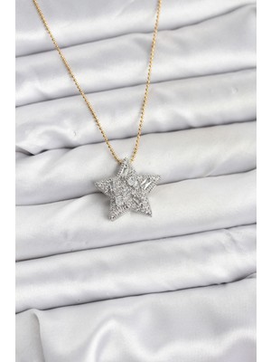 Clariss 316L Çelik Zincir Gold Renk Zincirli Gümüş Yıldız Model Kadın Kolye