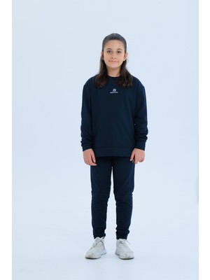 Black One Kız Çocuk Şerit Detaylı Salaş Sweat ve Tayt Spor Takım