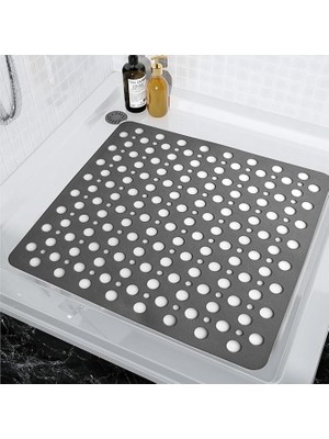 | Kaymaz Banyo Paspası | Antrasit Gri | 54X54CM – Dikdörtgen Duş Matı, Küvet Paspası | Güçlü Vantuzlu, Su Tahliyeli, Yumuşak | Makinede Yıkanabilir | Kaydırmaz Zemin Matı
