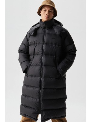 Lacoste Down Fill Parka Uzun Boy Kaz Tüyü Dolgulu Çıkartılabilir Kapüşonlu Erkek Parka Siyah