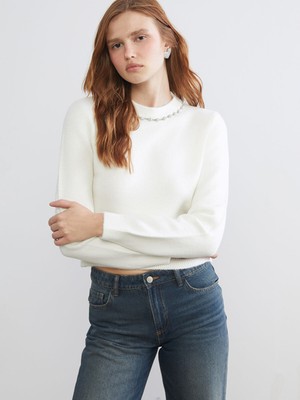 Lc Waikiki Yeni Sezon Bisiklet Yaka Taşlı Kadın Triko Kazak