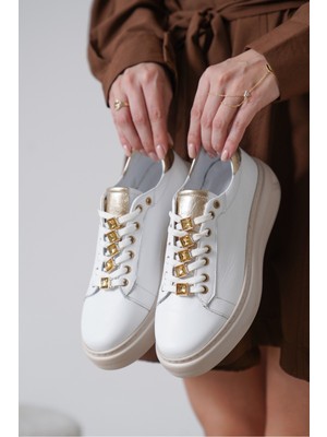 Özse Shoes Duca Hakiki Deri Kadın Spor Sneakers- Taş Toka Detaylı