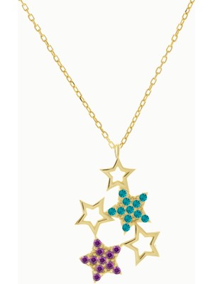 Hakan Mücevherat Renkli Taşlı Yıldız 14 Ayar Altın Kolye