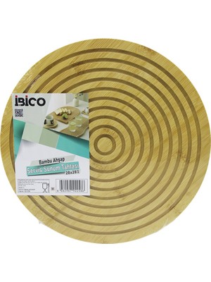 Femina Trendy Yuvarlak  Çap: 28CM  Çift Taraflı= Düz - Kanallı Ahşap Bambu Servis Sunum Tahtası Tepsi (4940