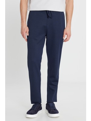Pamuklu Standart Fit Normal Kesim Beli Lastikli Diagonal Desenli Örme Pantolon