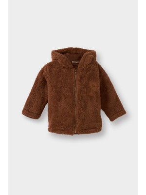 DeFacto Nakışlı Kapüşonlu Fermuarlı Pelüş Hırka Erkek Bebek G3144A525WN