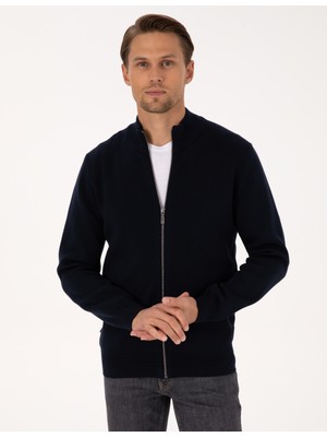 Pierre Cardin Erkek Lacivert Regular Fit Fermuarlı Triko Hırka 50315821-VR033