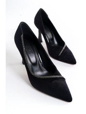 Özse Shoes Siyah Kadife Taş Detaylı Yüksek Topuk Stiletto