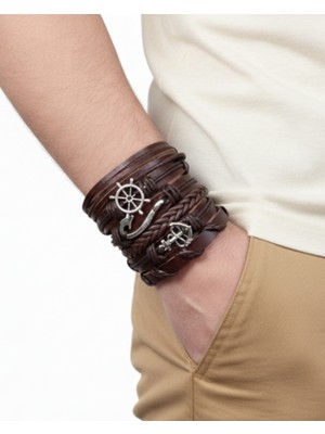 BSN Store Denizci Kombin Mini Figür Çapa Dümen Kanca 6 Adet El Yapımı Deri Bileklik