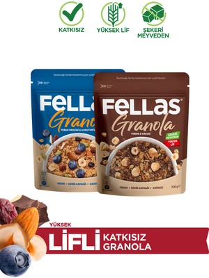 Fellas Granola 2'li Mix Paket - Yaban Mersini & Kuruyemişli (200 g) + Fındık & Kakaolu (200 g)