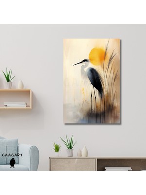 Gaagart Tekli Dikey Kanvas Tablo Soyut Ak Balıkçıl Illüstrasyonu