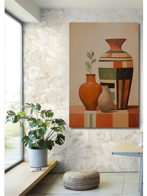 Teona Ahşap Modern Geometrik Vazolar Sulu Boya Görünümlü Dekoratif Ahşap Tablo Dikdörtgen Tablo