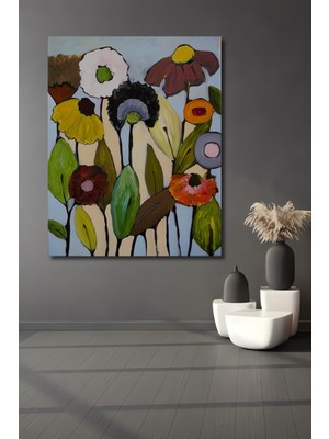 Teona Ahşap Renkli Çiçekler Yağlı Boya Görünümlü Ahşap Dekoratif Tablo Dikdörtgen Tablo