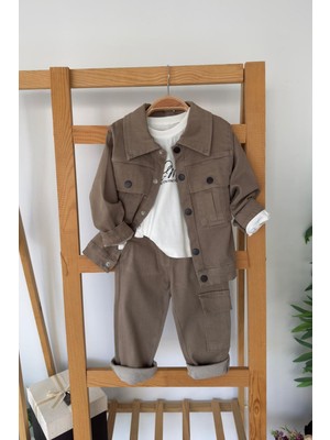 Miniğimin Cicileri Kargo Cepli Ceketli Erkek Çocuk 3 Lü spor takım - Toprak