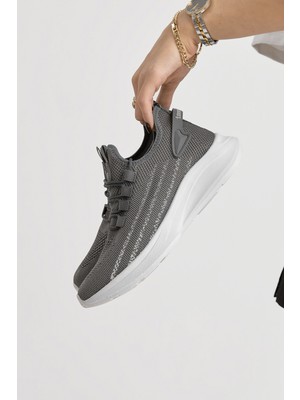 Tonny Black Unisex Füme Termo Taban Şerit Detaylı Bağcıklı Triko Spor Ayakkabı