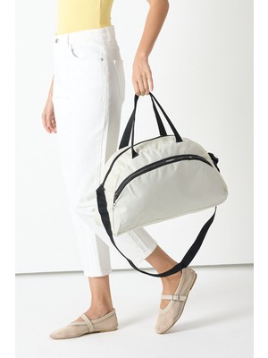 Powerspeed Kadın Krem Büyük Boy Önü Fermuarlı Kumaş Spor ve Seyahat Omuz Çantası