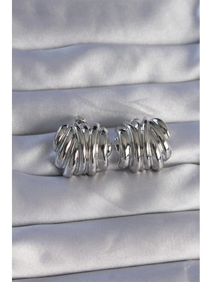 Shopwave Pirinç Gümüş Renk Tırtıklı Bombe Model Küpe