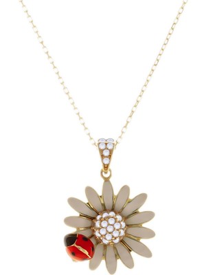 Hakan Mücevherat Uğur Böcekli Papatya Kolye 14 Ayar Altın