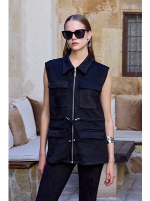 Kapak Cepli Beli Bağcıklı Süet Ceket