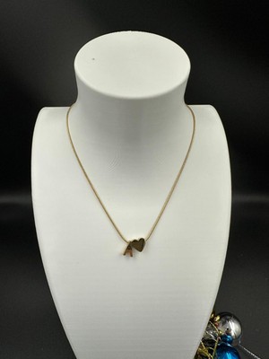 Stainless Steel Altın Renk A Harfi ve Kalp Detaylı Çelik Kolye