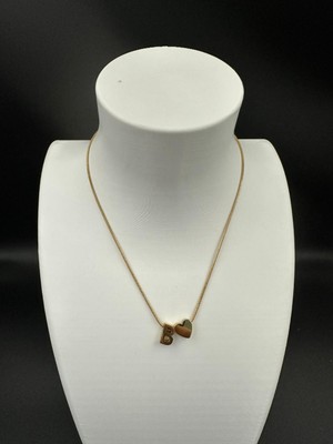 Stainless Steel Altın Renk B Harfi ve Kalp Detaylı Çelik Kolye