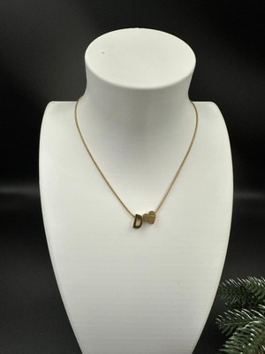 Stainless Steel Altın Renk D Harfi ve Kalp Detaylı Çelik Kolye