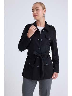 Beli Kuşaklı Düğmeli Süet Ceket