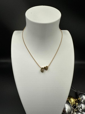 Stainless Steel Altın Renk G Harfi ve Kalp Detaylı Çelik Kolye