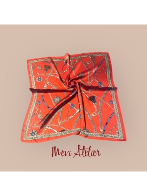 Mevi Atelier Kırmızı Desenli Fular 70 x 70