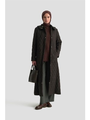 Armine Üçgen Desenli Kapitone Kaban 25KT705 Siyah