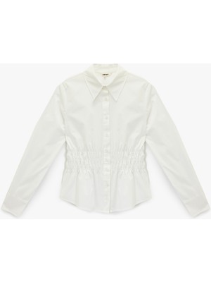 Koton Pamuklu Slim Fit Uzun Kollu Klasik Yaka Beli Büzgülü Poplin Gömlek