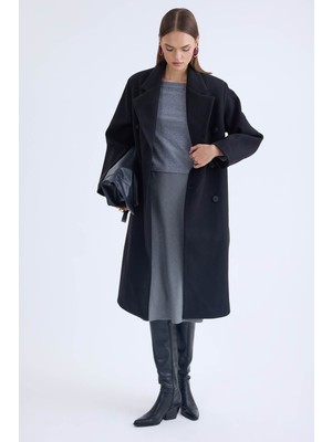 Düğmeli Uzun Kaşe Kaban