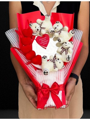 Lenostra Sevgiliye Hediye - Ayıcıklı Kalpli ve Aynalı Buket - Doğum Günü - Sevgililer Günü - Hediye Buket