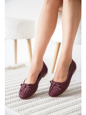 Luuq Shoes Twis Kadın Örgü Detaylı Fiyonklu Deri Babet