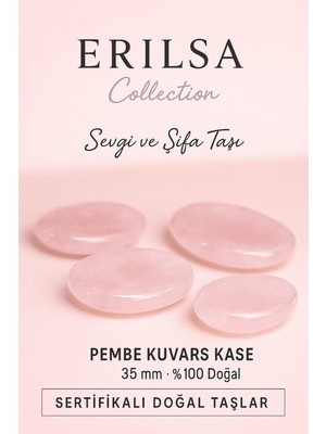 Erilsa Sertifikalı Pembe Kuvars Doğal Taş Kase 35 mm Sevgi ve Şifa Taşı