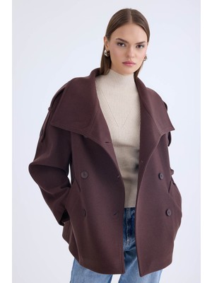 Apolet Detaylı Kısa Kaşe Kaban