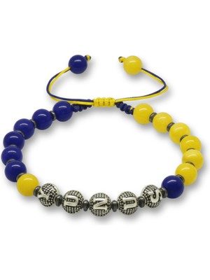 Tesbihane Isme Özel Yazılı Makrome Örgü Küre Kesim Sarı Lacivert Jade Hematit Doğaltaş Erkek Taraftar Bileklik